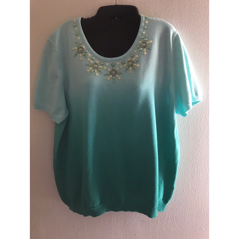 Alfred Dunner Size XL Green Knit Short Sleeve Top